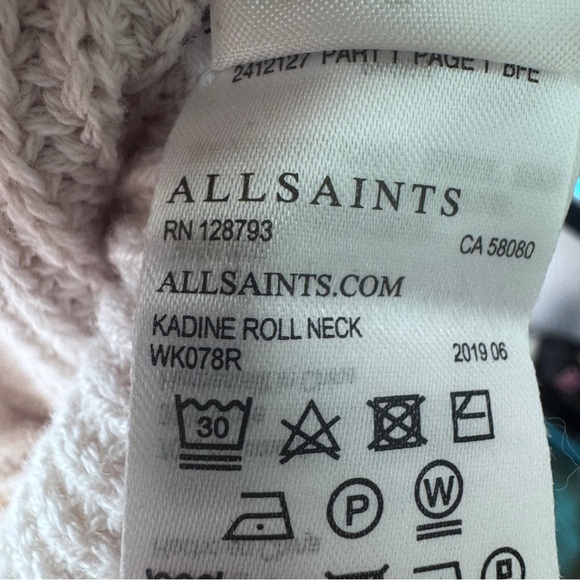 Allsaints Kadine Funnel Roll Neck Sweater Hush Pink Size Small Cotton Wool - Picture 9 of 11